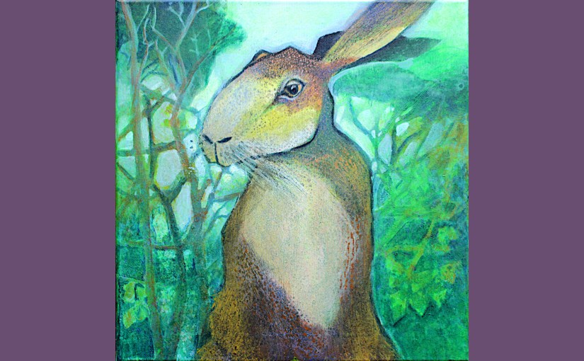 Hase vorm Wald in Negative Painting&nbsp;Technik